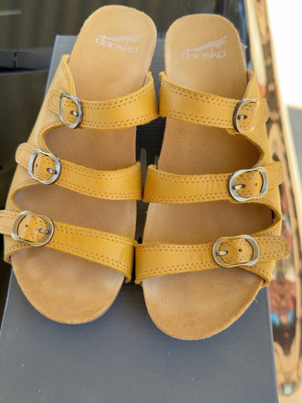 Dansko Triple-Buckle Slide Sandal in Mustard